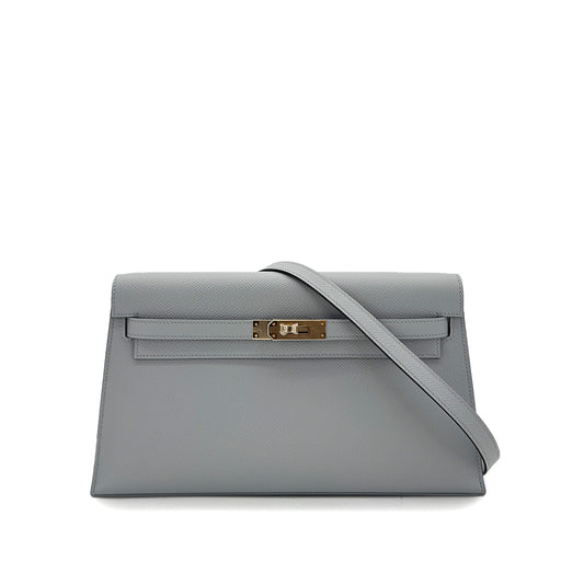 HERMES KELLY ELAN GRIS MOUETTE EPSOM CLUTCH SHOULDER BAG K GHW 90293292