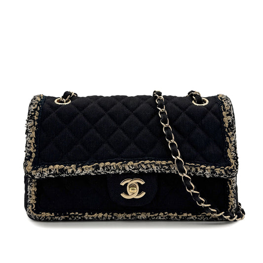 CHANEL MATELASSE CHAIN SHOULDER BAG BLACK CANVAS TWEED 90293294