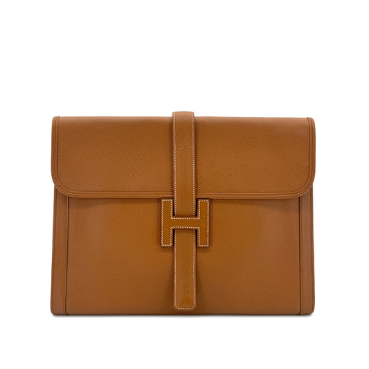 HERMES JIGE GM GOLD COUCHEVEL CLUTCH BAG 〇W 90293299