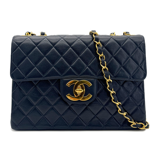 CHANEL VINTAGE JUMBO MATELASSE 30 CHAIN SHOULDER BAG NAVY LAMB SKIN 90293300