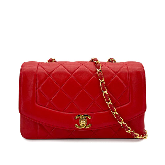 CHANEL VINTAGE DIANA SMALL CHAIN SHOULDER BAG RED LAMB SKIN 90293301