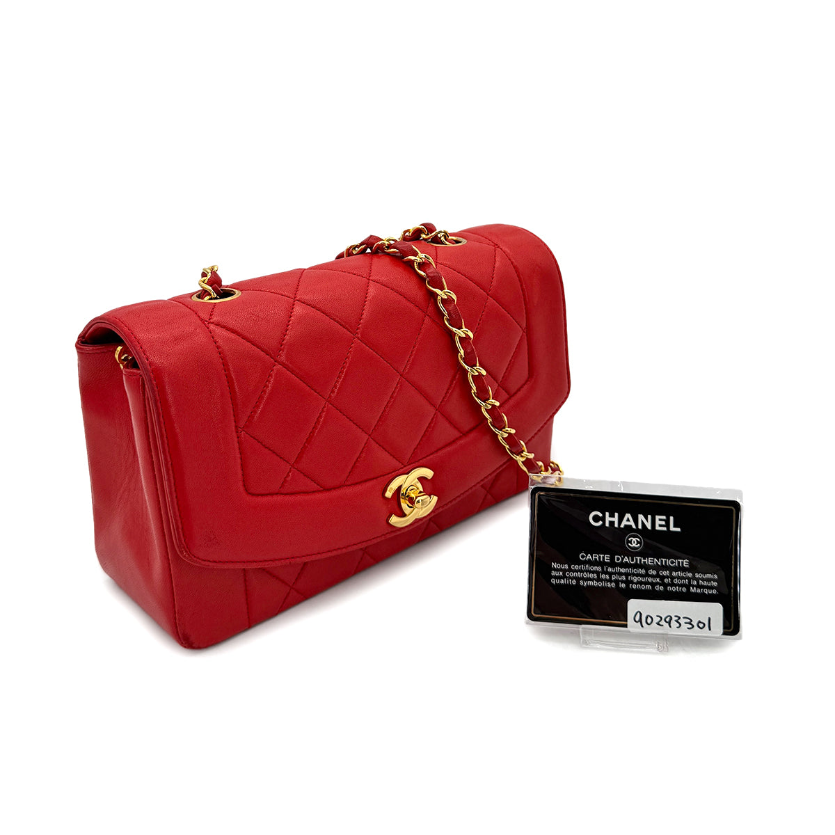 CHANEL VINTAGE DIANA SMALL CHAIN SHOULDER BAG RED LAMB SKIN 90293301