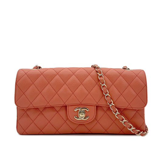 CHANEL VINTAGE EAST WEST CHAIN SHOULDER BAG ORANGE CAVIAR SKIN 90293302