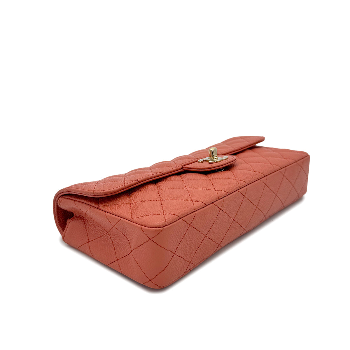 CHANEL VINTAGE EAST WEST CHAIN SHOULDER BAG ORANGE CAVIAR SKIN 90293302