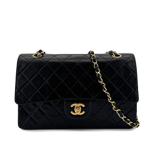 CHANEL VINTAGE CLASSIC FLAP MEDIUM CHAIN SHOULDER BAG BLACK LAMB SKIN 90293304
