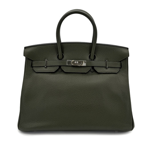 HERMES BIRKIN 35 VERT OLIVE TAURILLON CLEMENCE HAND BAG □E SHW 90293503