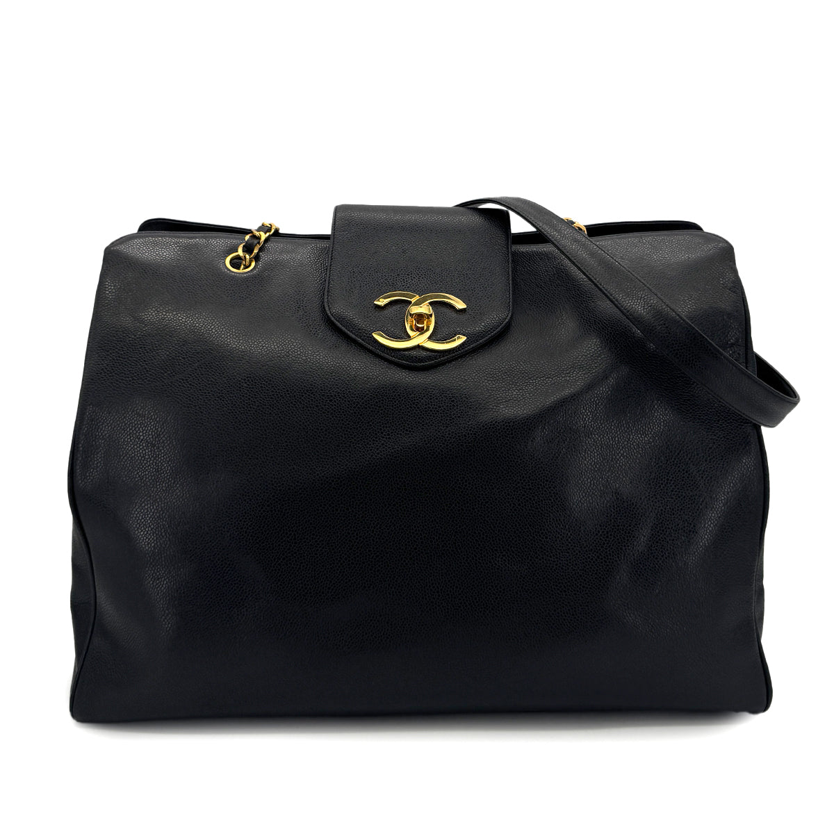 CHANEL VINTAGE SUPER MODEL CHAIN TOTE BAG BLACK CAVIAR SKIN 90293505