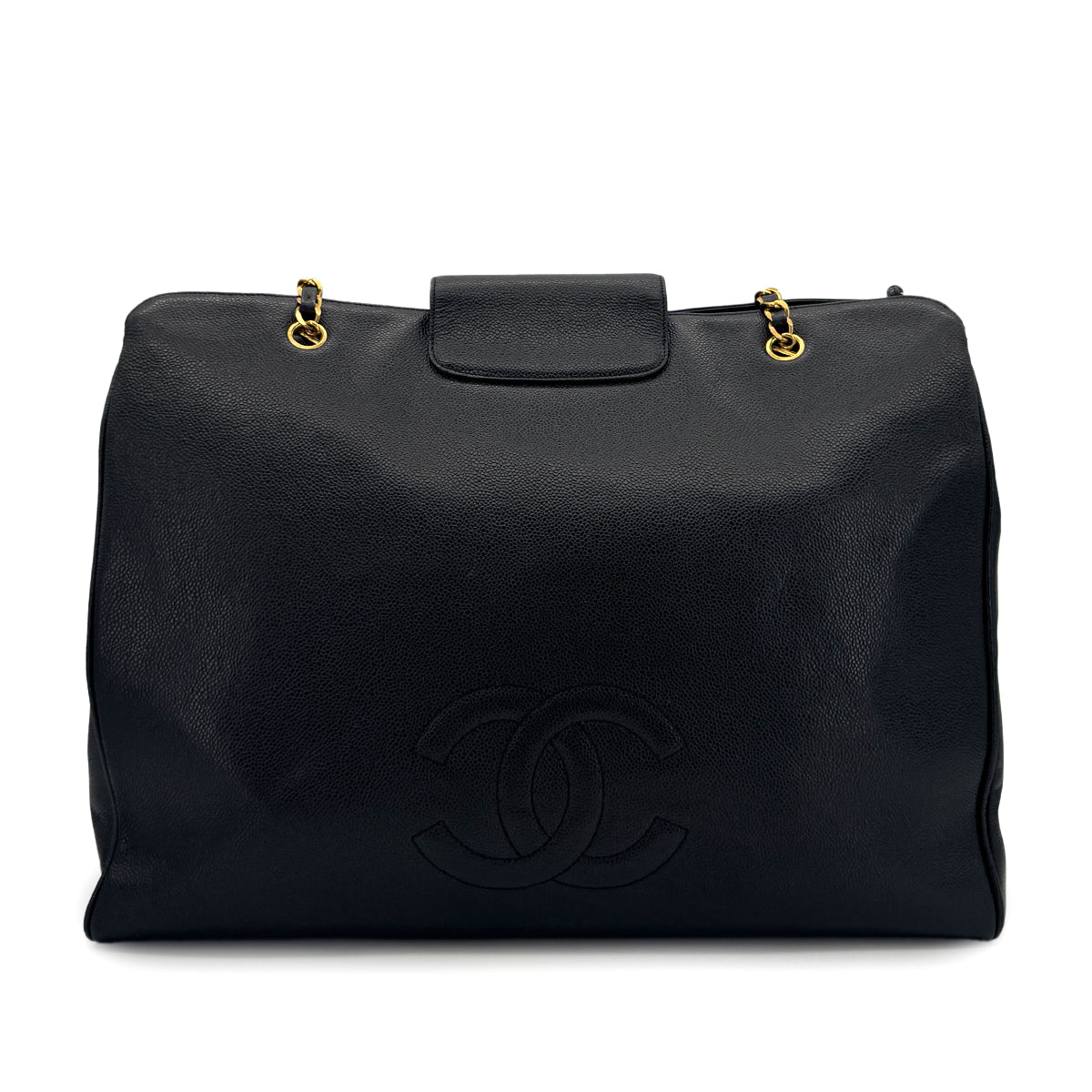CHANEL VINTAGE SUPER MODEL CHAIN TOTE BAG BLACK CAVIAR SKIN 90293505