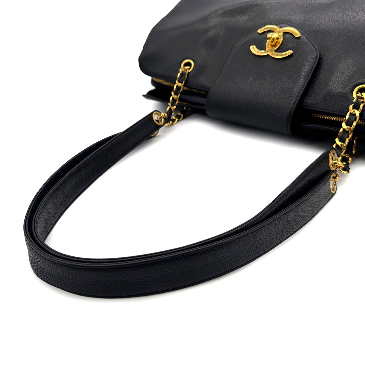 CHANEL VINTAGE SUPER MODEL CHAIN TOTE BAG BLACK CAVIAR SKIN 90293505