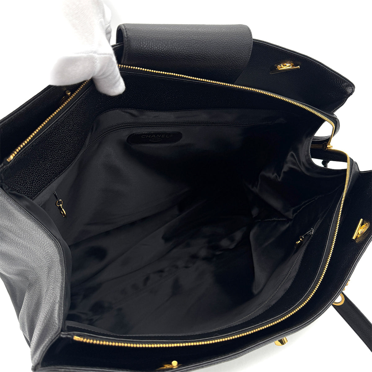 CHANEL VINTAGE SUPER MODEL CHAIN TOTE BAG BLACK CAVIAR SKIN 90293505