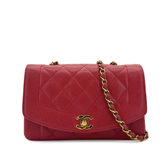 CHANEL VINTAGE DIANA SMALL CHAIN SHOULDER BAG RED CAVIAR SKIN 90293507
