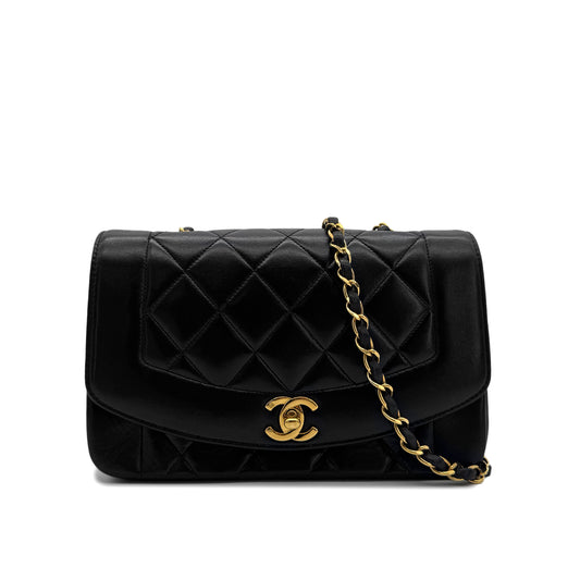 CHANEL VINTAGE DIANA SMALL CHAIN SHOULDER BAG BLACK LAMB SKIN 90293513