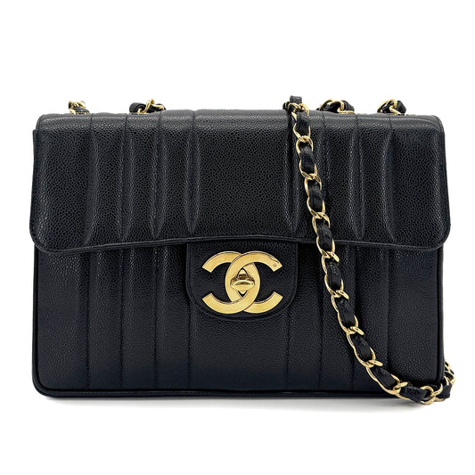 CHANEL VINTAGE MADEMOISELLE CHAIN SHOULDER BAG BLACK CAVIAR SKIN 90293534