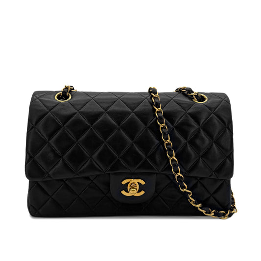CHANEL VINTAGE CLASSIC FLAP MEDIUM CHAIN SHOULDER BAG BLACK LAMB SKIN 90293545