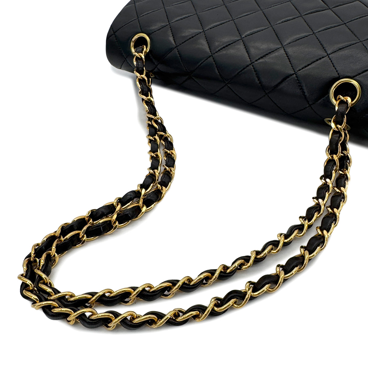CHANEL VINTAGE CLASSIC FLAP MEDIUM CHAIN SHOULDER BAG BLACK LAMB SKIN 90293545