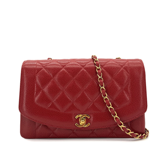 CHANEL VINTAGE DIANA MEDIUM CHAIN SHOULDER BAG RED CAVIAR SKIN 90293549