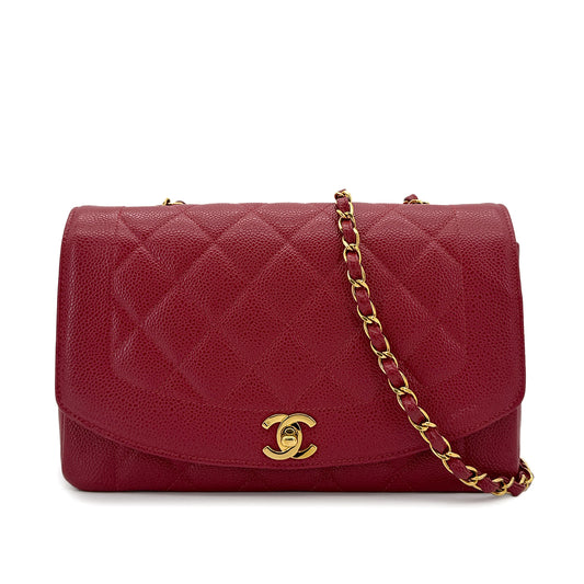 CHANEL VINTAGE DIANA MEDIUM CHAIN SHOULDER BAG RED CAVIAR SKIN 90293550
