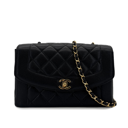 CHANEL VINTAGE MATELASSE CHAIN SHOULDER BAG BLACK CAVIAR SKIN 90293553