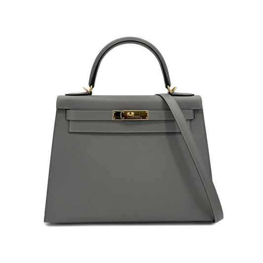HERMES KELLY 28 SELLIER GRIS MEYER VEAU MADAME HAND SHOULDER BAG W GHW 90294137