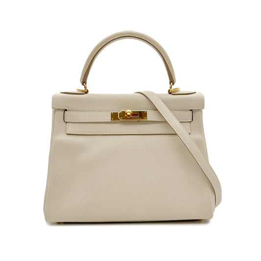 HERMES KELLY 28 RETOURNE CRAIE TAURILLON NOVILLO HAND SHOULDER BAG X GHW 90294143
