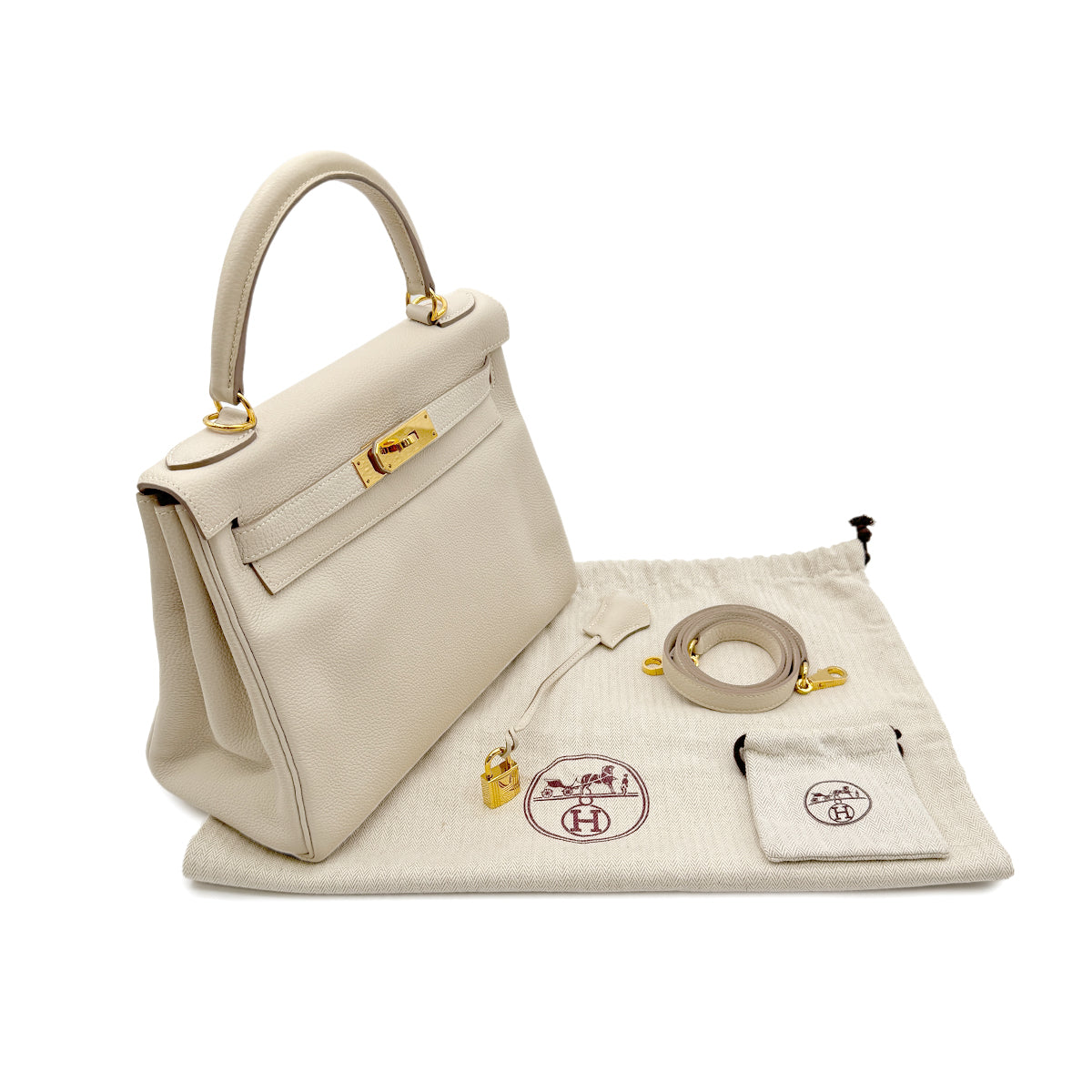 HERMES KELLY 28 RETOURNE CRAIE TAURILLON NOVILLO HAND SHOULDER BAG X GHW 90294143