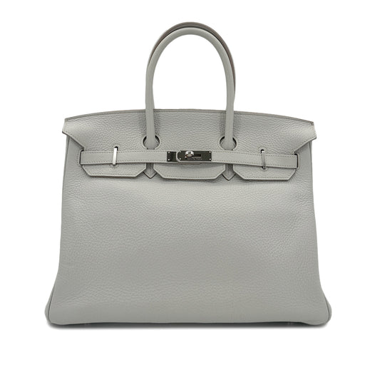 HERMES BIRKIN 35 GRIS PERLE TAURILLON CLEMENCE HAND BAG □O SHW 90294145