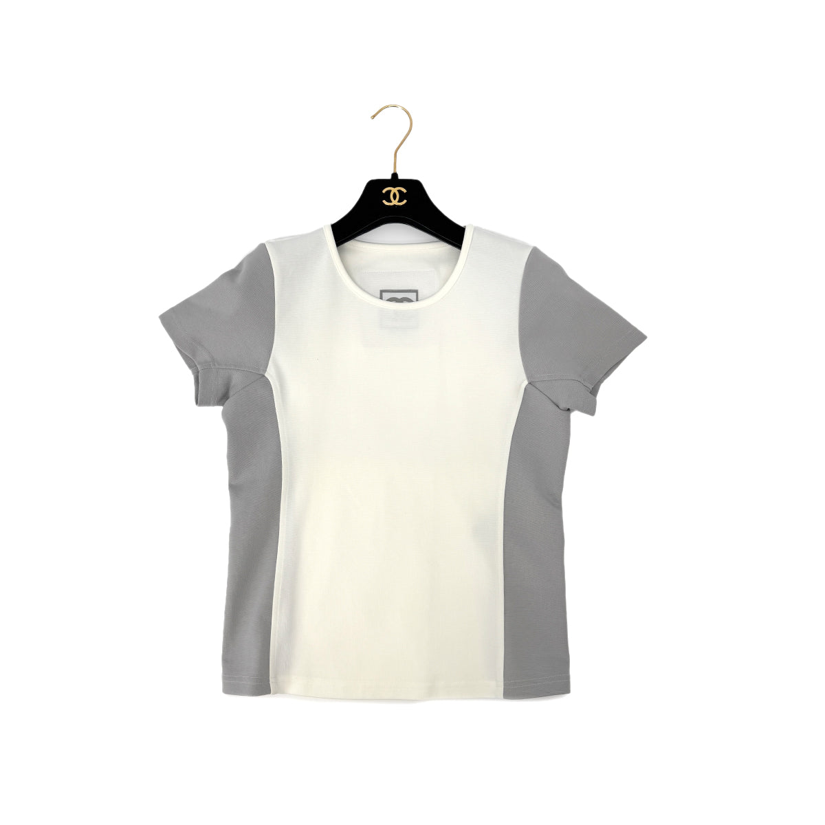 CHANEL SPORTSLINE SHORT SLEEVE TOPS WHITE GRAY POLYAMIDE 44 01P RTW 90294167