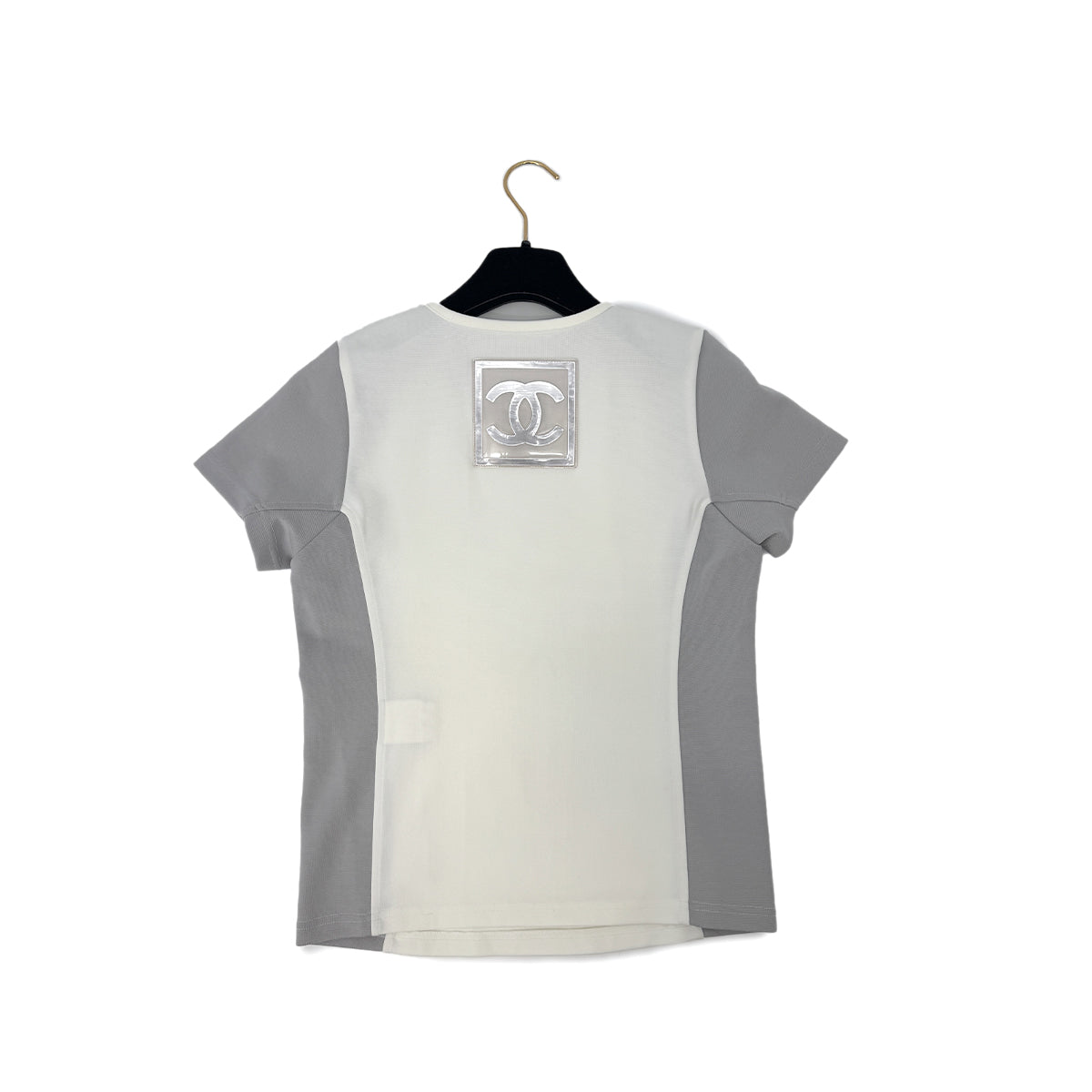 CHANEL SPORTSLINE SHORT SLEEVE TOPS WHITE GRAY POLYAMIDE 44 01P RTW 90294167