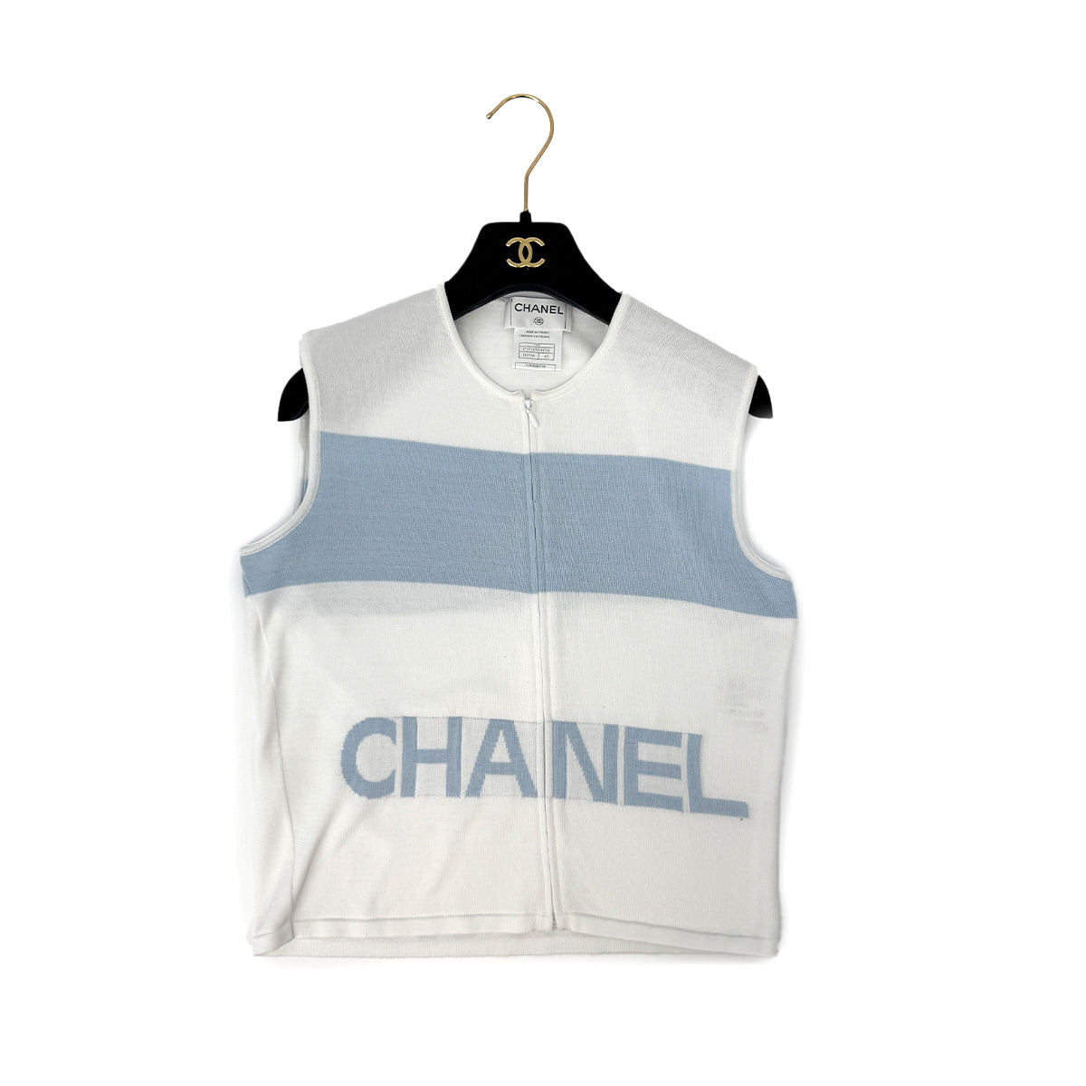 CHANEL VINTAGE SPORTSLINE SLEEVELEES TOPS WHITE BLUE COTTON 42 00S RTW 90294171