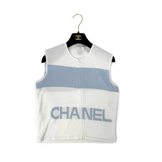CHANEL VINTAGE SPORTSLINE SLEEVELEES TOPS WHITE BLUE COTTON 42 00S RTW 90294171