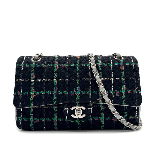 CHANEL MATELASSE CHAIN SHOULDER BAG BLACK GREEN TWEED 90294174