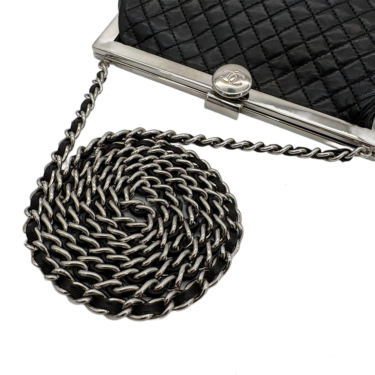 CHANEL VINTAGE MATELASSE CHAIN SHOULDER BAG BLACK LAMB SKIN 90294179