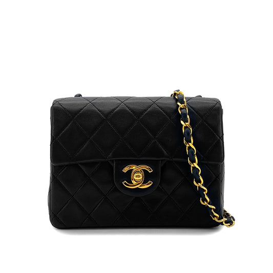 CHANEL VINTAGE MINI SQUARE 17 CHAIN SHOULDER BAG BLACK LAMB SKIN 90294180