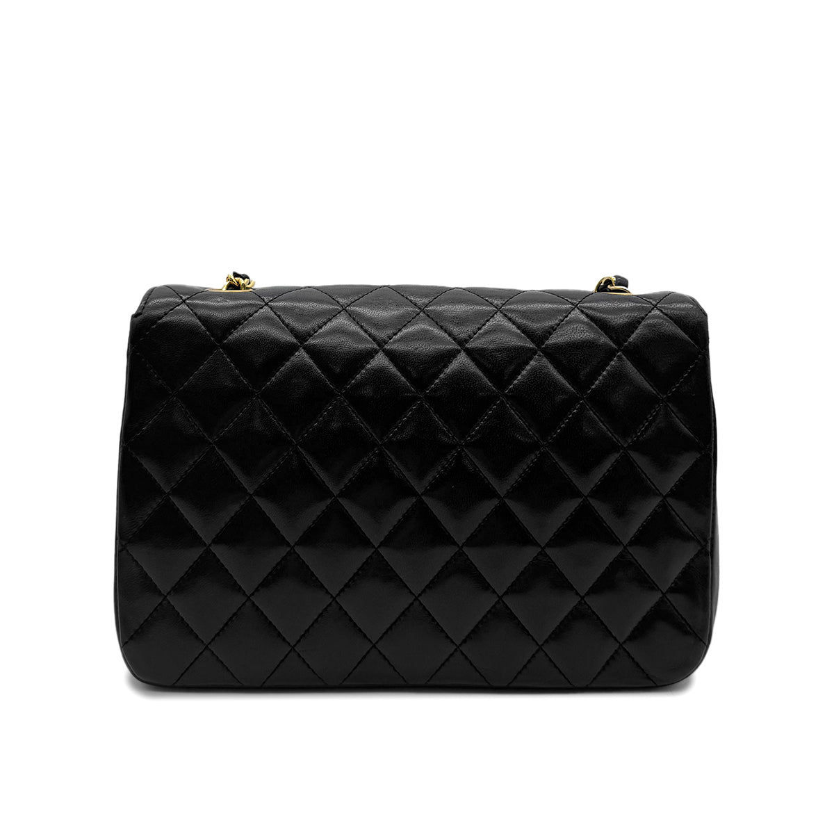 CHANEL VINTAGE MATELASSE HALF MOON CHAIN SHOULDER BAG BLACK LAMB SKIN 90294181