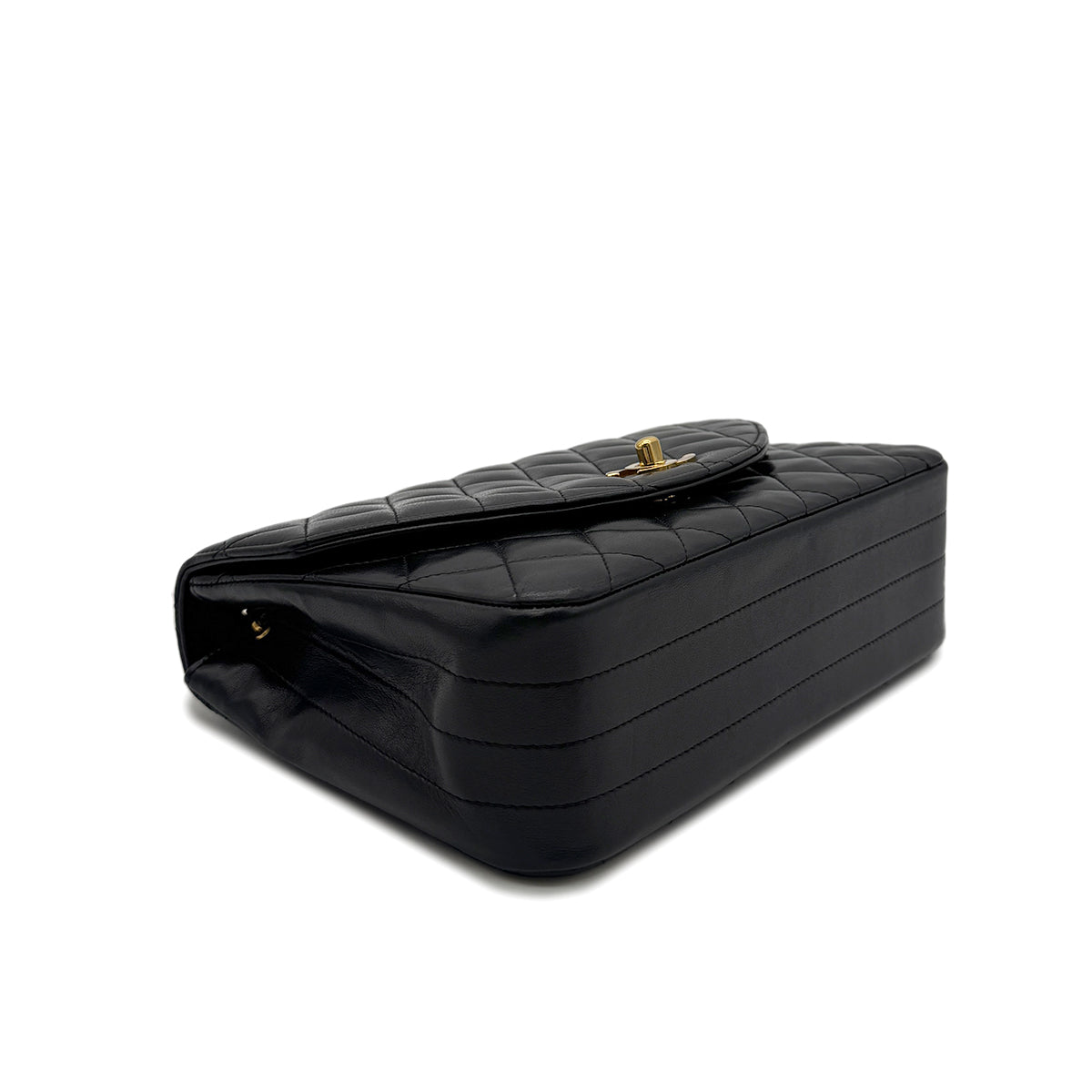 CHANEL VINTAGE MATELASSE HALF MOON CHAIN SHOULDER BAG BLACK LAMB SKIN 90294181