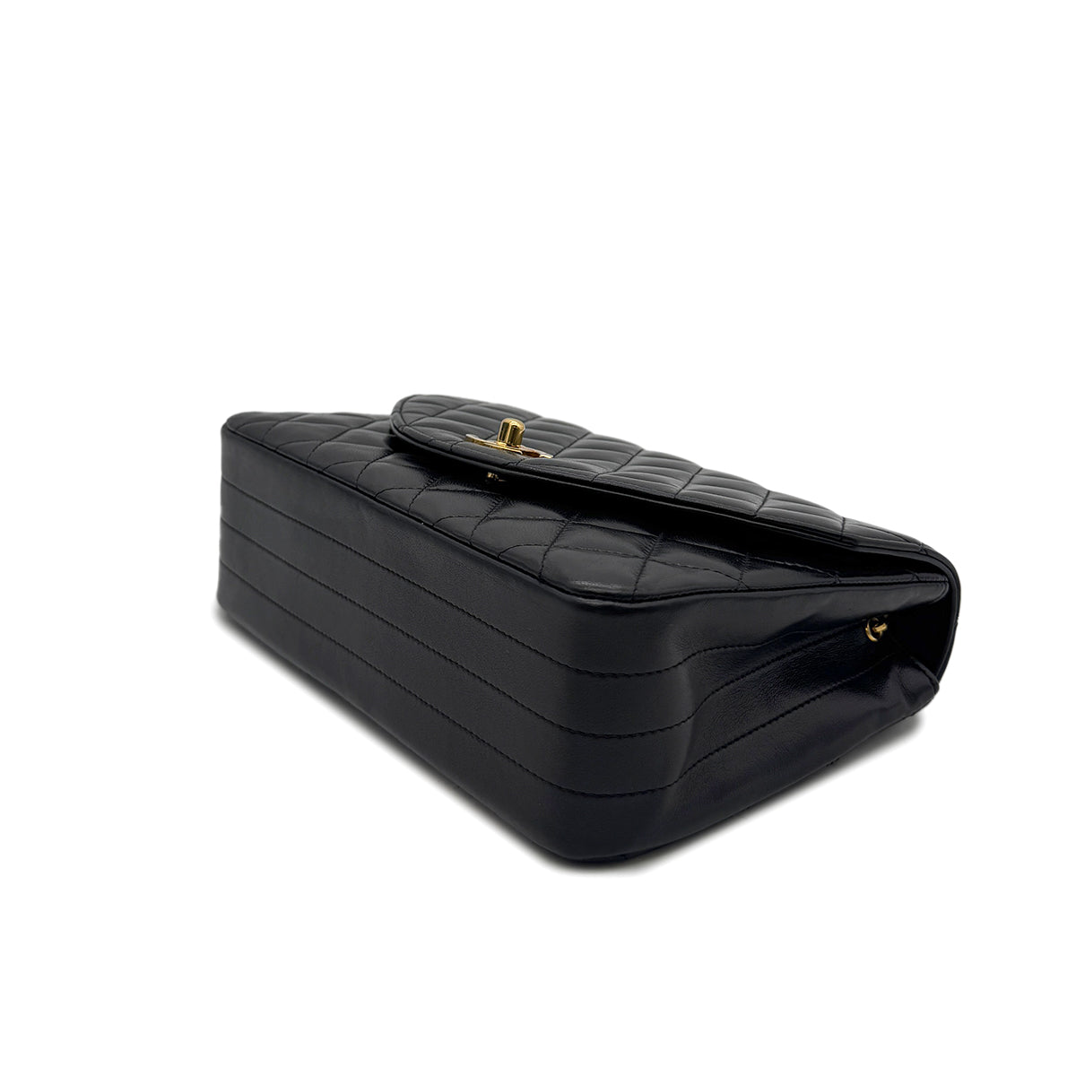 CHANEL VINTAGE MATELASSE HALF MOON CHAIN SHOULDER BAG BLACK LAMB SKIN 90294181