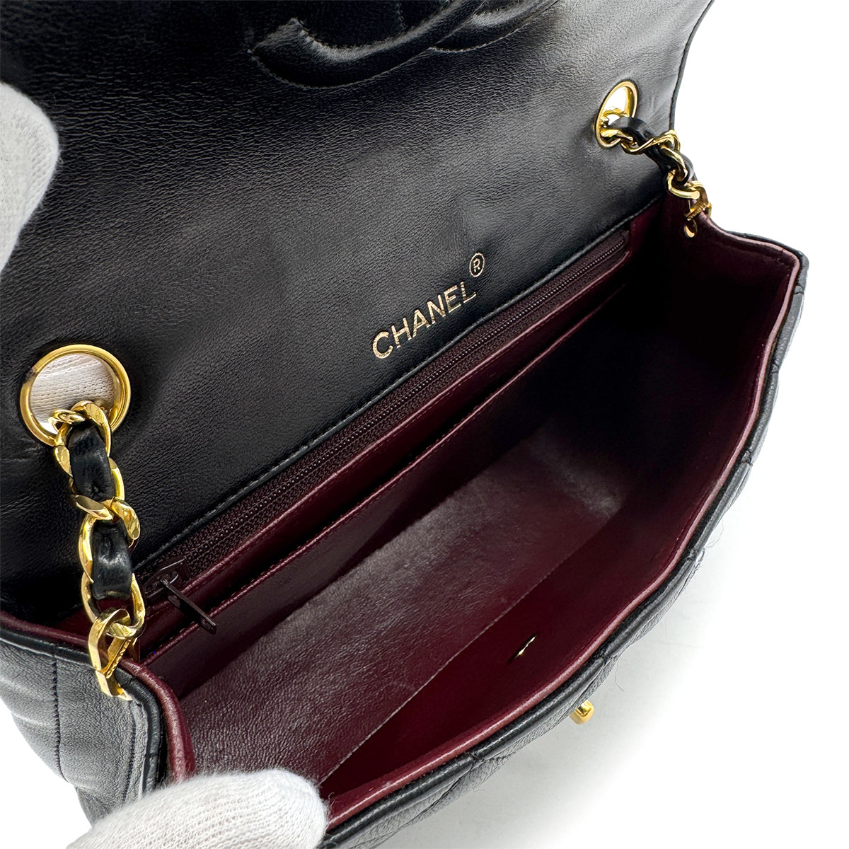 CHANEL VINTAGE MATELASSE HALF MOON CHAIN SHOULDER BAG BLACK LAMB SKIN 90294181