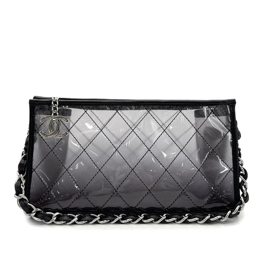 CHANEL VINTAGE COCOMARK CHAIN SHOULDER BAG CLEAR BLACK VINYL LEATHER 90294182