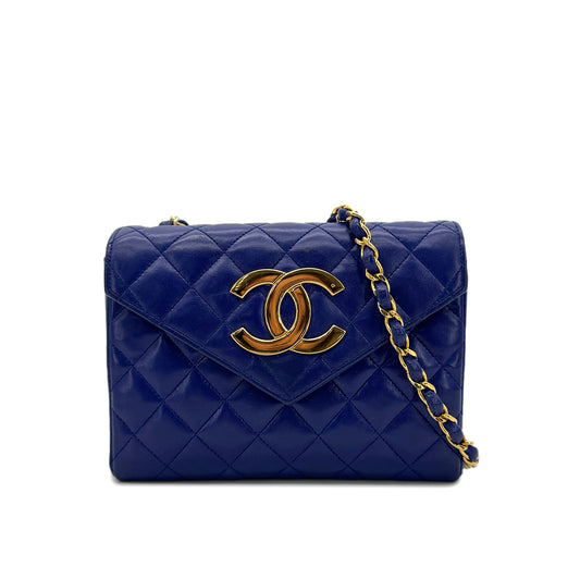 CHANEL VINTAGE MINI MATELASSE BIG COCO CHAIN SHOULDER BAG BLUE LAMB SKIN 90294183