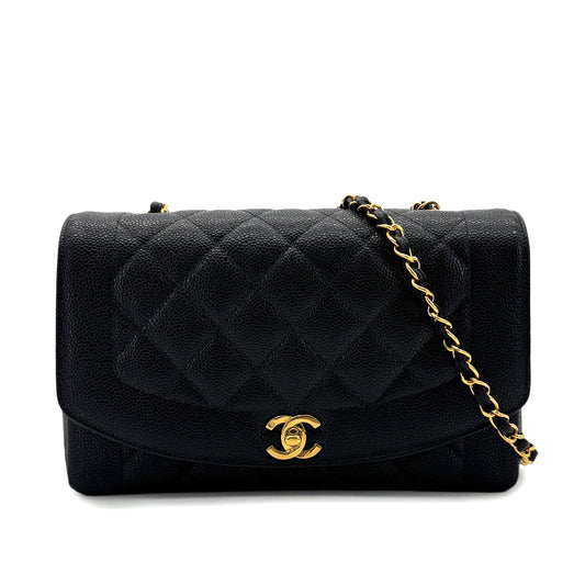CHANEL VINTAGE DIANA MEDIUM CHAIN SHOULDER BAG BLACK CAVIAR SKIN 90294184