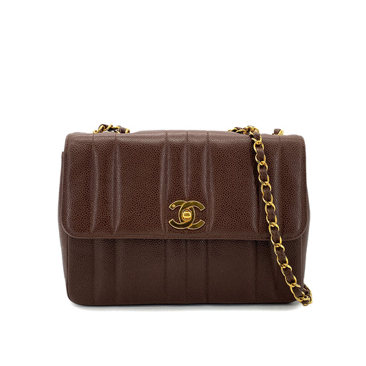 CHANEL VINTAGE MADEMOISELLE CHAIN SHOULDER BAG BROWN CAVIAR SKIN 90294185