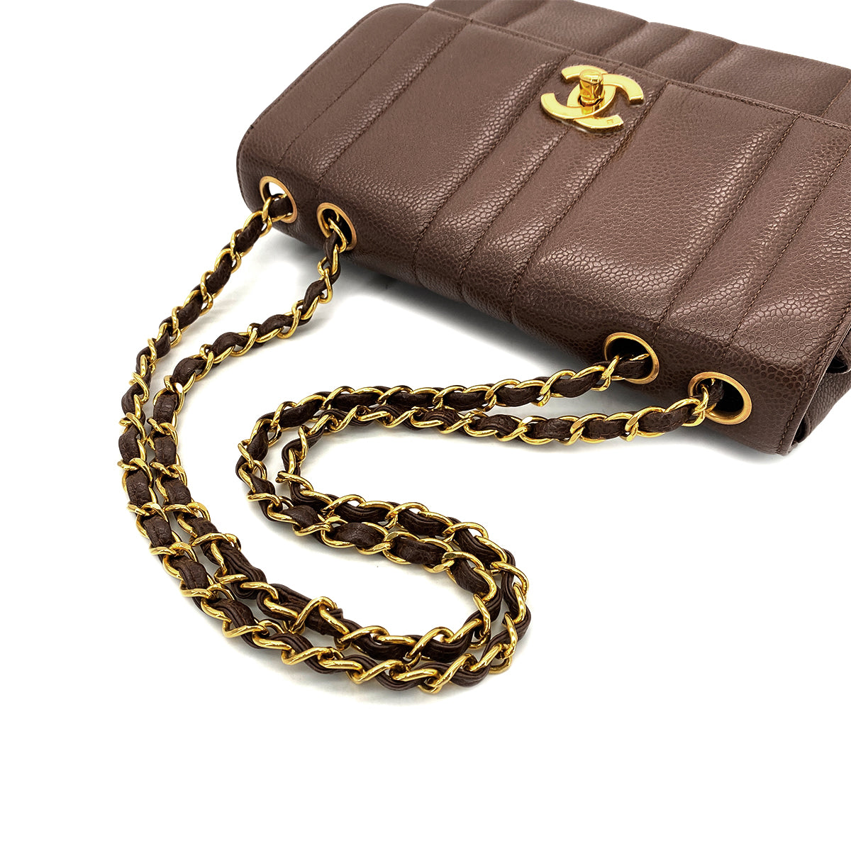 CHANEL VINTAGE MADEMOISELLE CHAIN SHOULDER BAG BROWN CAVIAR SKIN 90294185