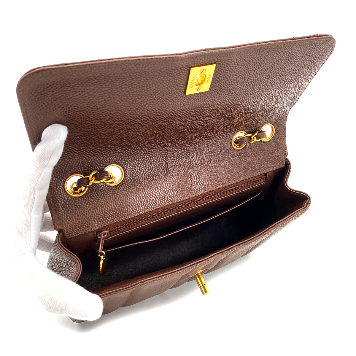 CHANEL VINTAGE MADEMOISELLE CHAIN SHOULDER BAG BROWN CAVIAR SKIN 90294185