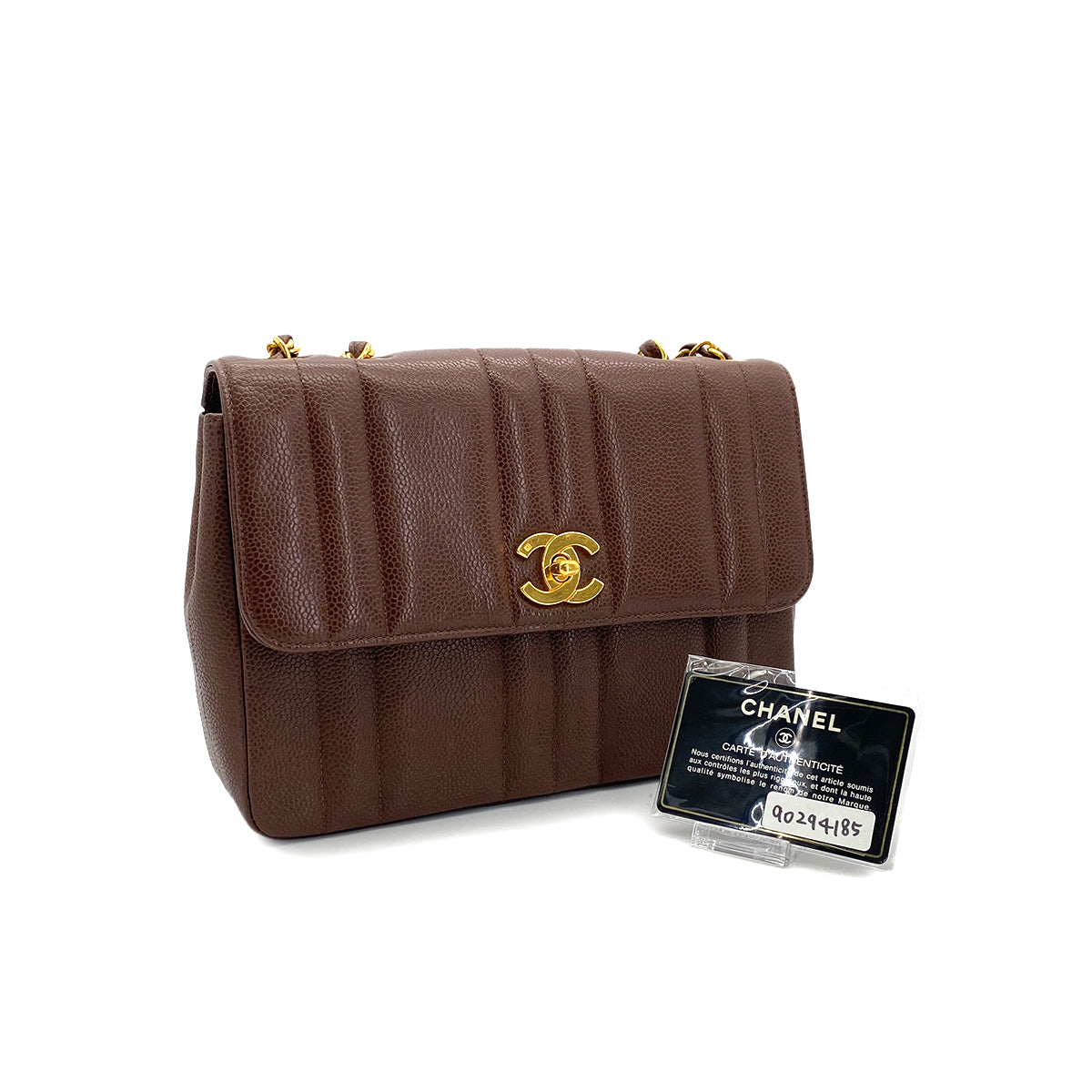 CHANEL VINTAGE MADEMOISELLE CHAIN SHOULDER BAG BROWN CAVIAR SKIN 90294185