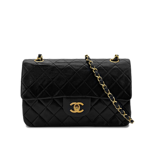 CHANEL VINTAGE CLASSIC FLAP SMALL CHAIN SHOULDER BAG BLACK LAMB SKIN 90294194