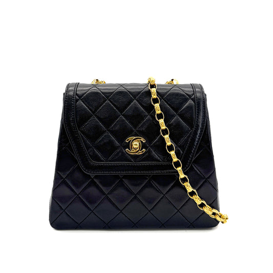 CHANEL VINTAGE MATELASSE BIJOU CHAIN SHOULDER BAG BLACK LAMB SKIN 90294195