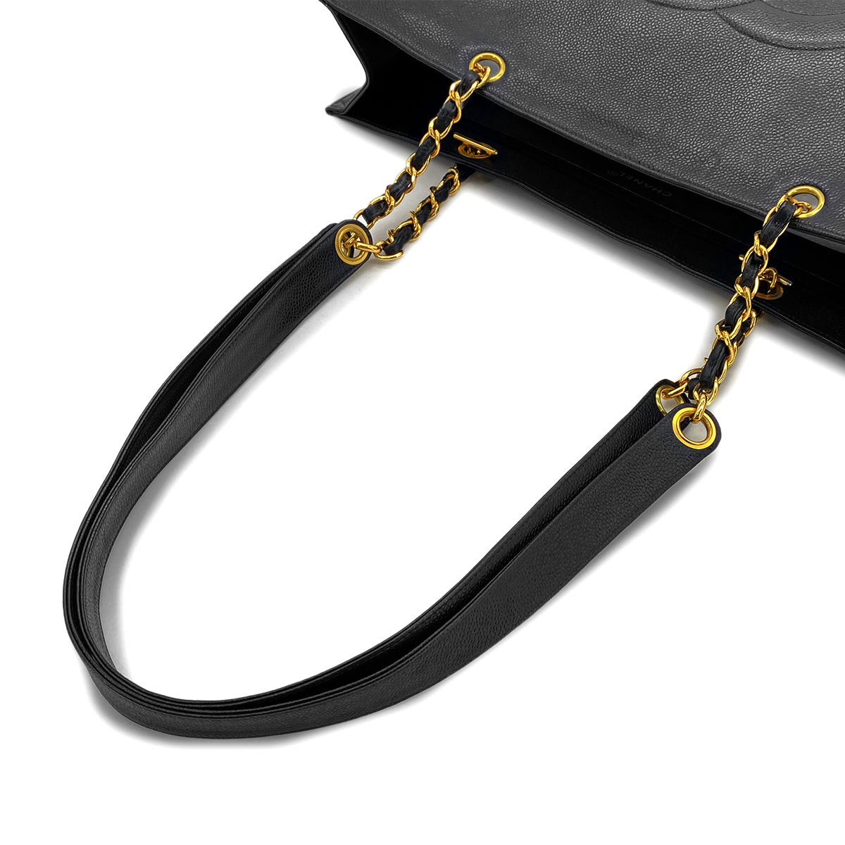 CHANEL VINTAGE BIG COCO CHAIN TOTE BAG BLACK CAVIAR SKIN 90294196