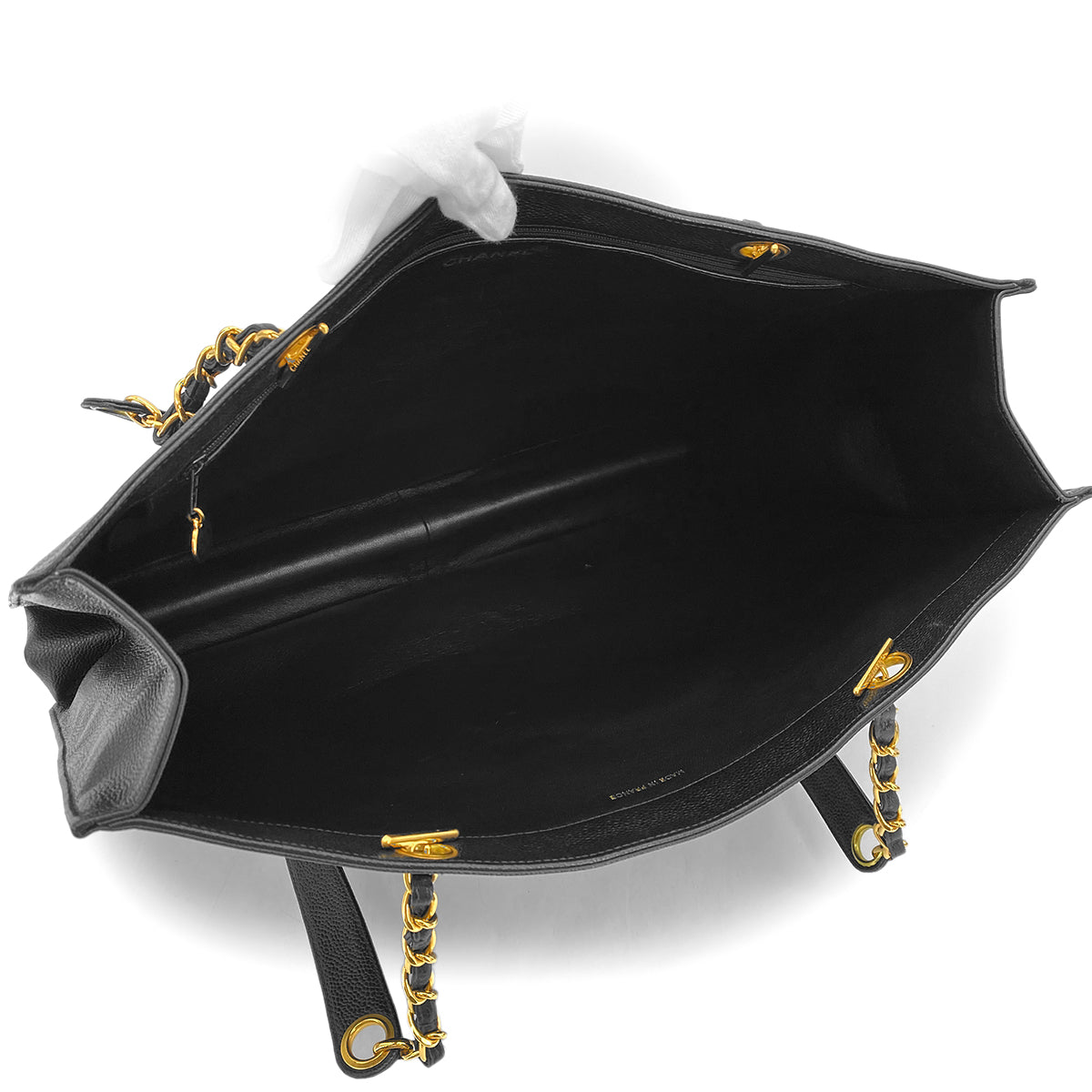 CHANEL VINTAGE BIG COCO CHAIN TOTE BAG BLACK CAVIAR SKIN 90294196