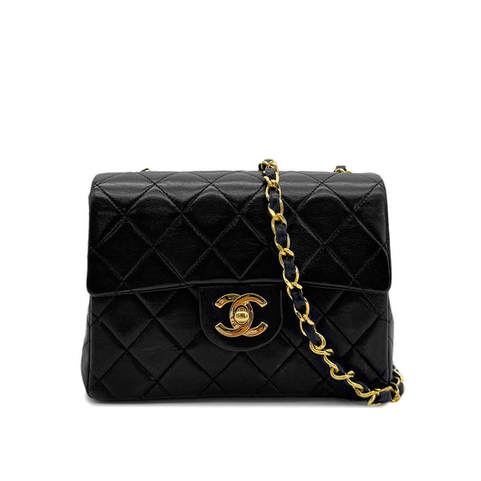 CHANEL VINTAGE MINI SQUARE 17 CHAIN SHOULDER BAG BLACK LAMB SKIN 90294201