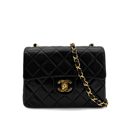 CHANEL VINTAGE MINI SQUARE 17 CHAIN SHOULDER BAG BLACK LAMB SKIN 90294203